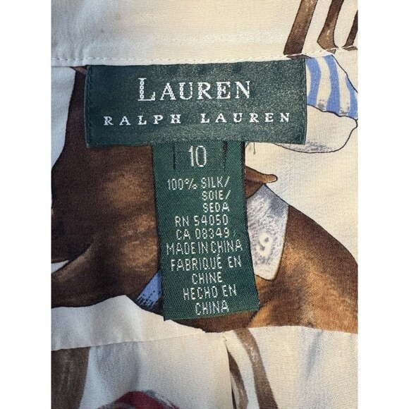 Lauren Ralph Lauren Size 10 Equestrian Horse Show Race 100% Silk Blouse Shirt - Picture 7 of 7
